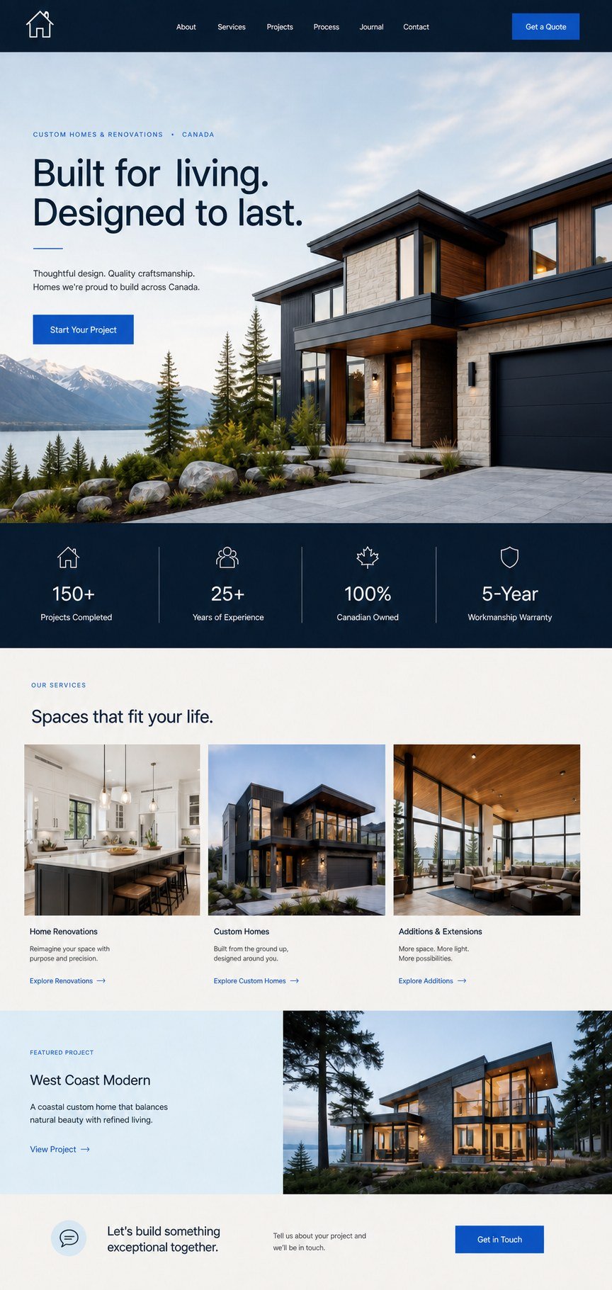 Generic custom home and renovation website layout designed by Web Canvas Canada
