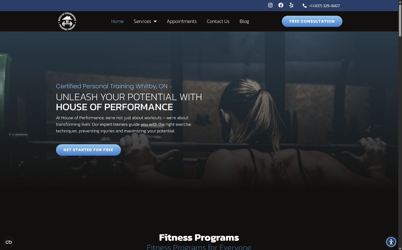 House of Performance personal training website homepage designed by Web Canvas Canada