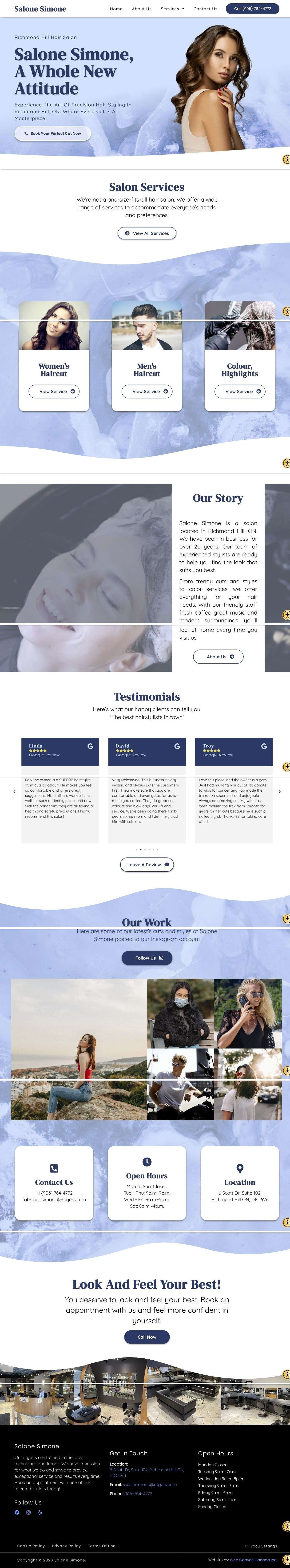Scrollable full-page preview of the Salone Simone hair salon website