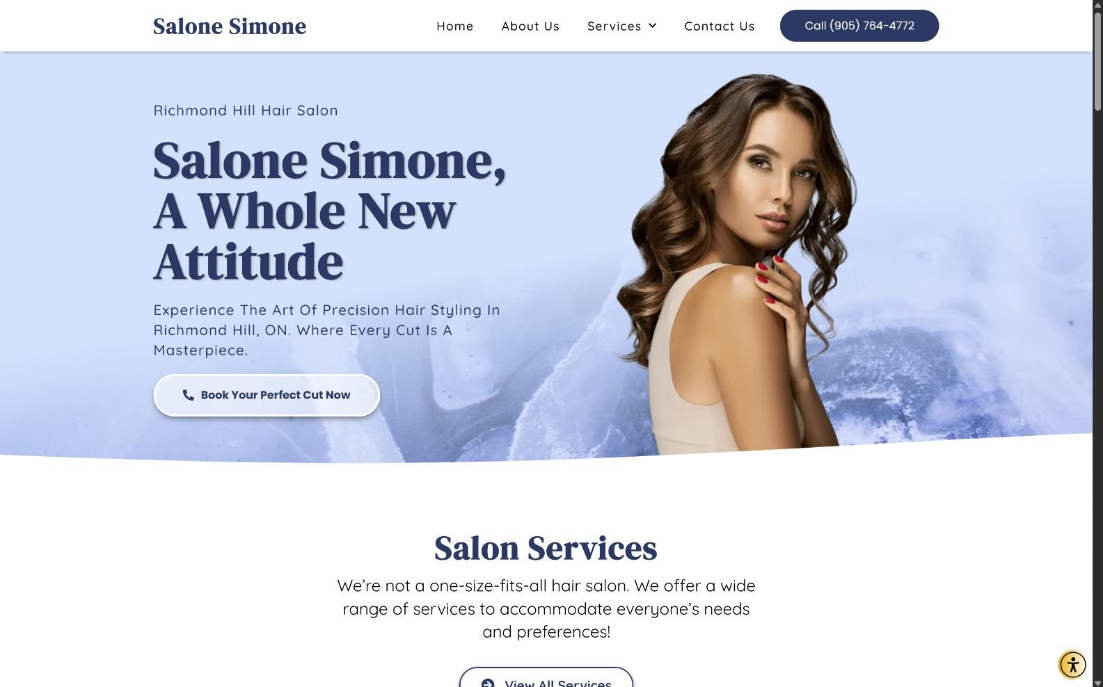 Salone Simone hair salon website homepage designed by Web Canvas Canada